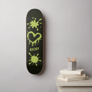 Skateboard Street Art Cœur Nom Vert Acide Éclaboussure