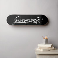 Style Black Retro Typographie Groomsman Skateboar