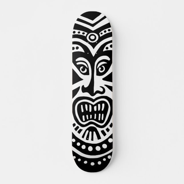 Skateboard Style Masque Tiki - Noir sur bois (Retro) (Devant)