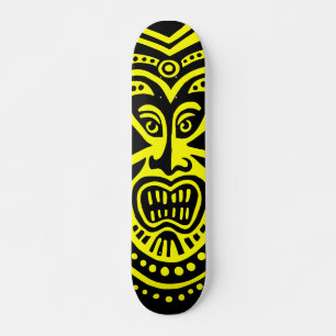 Skateboard Style Masque Tiki - Noir sur Jaune (Rétro)