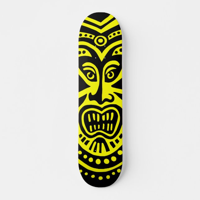 Skateboard Style Masque Tiki - Noir sur Jaune (Rétro) (Devant)