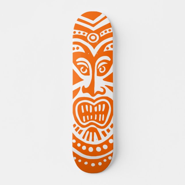 Skateboard Style Masque Tiki - Orange en blanc (Devant)