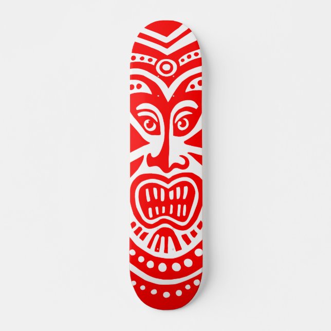 Skateboard Style Masque Tiki - Rouge sur bois (Retro) (Devant)