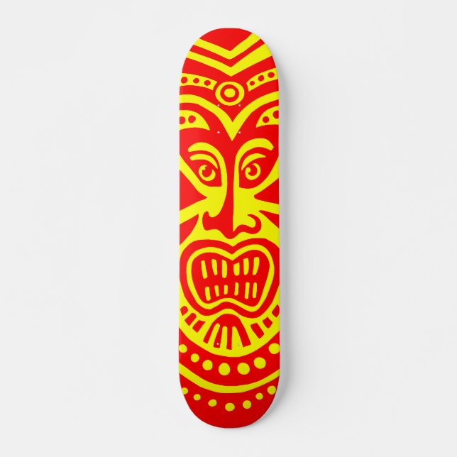 Skateboard Style Masque Tiki - Rouge sur Jaune (Devant)