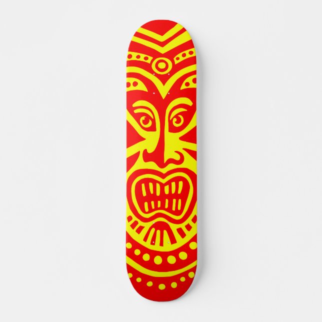 Skateboard Style Masque Tiki - Rouge sur Jaune (Rétro) (Devant)