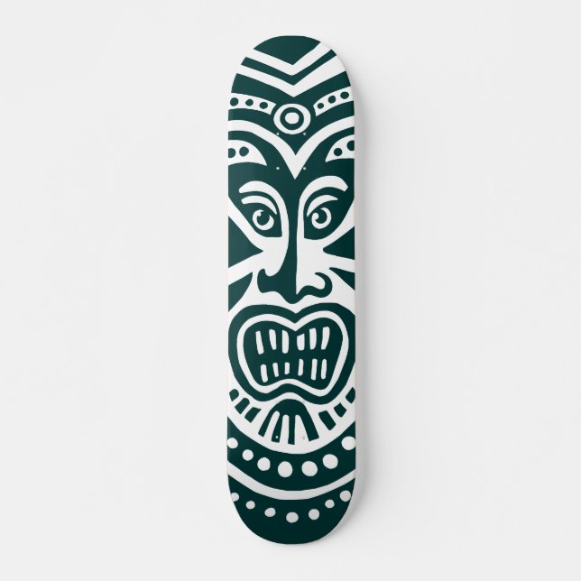 Skateboard Style Masque Tiki - Vert foncé sur bois (Rétro) (Devant)