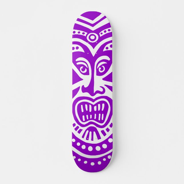 Skateboard Style Masque Tiki - Violet sur bois (Devant)