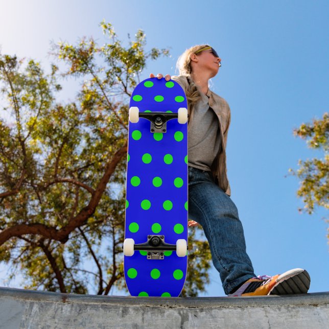 Skateboard Style rétro bleu et citron vert Polka point (Extérieur 1)
