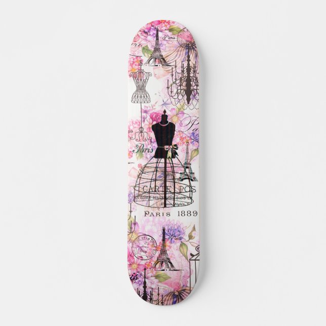 Skateboard Style vintage Tour Eiffel collage rose floral (Devant)