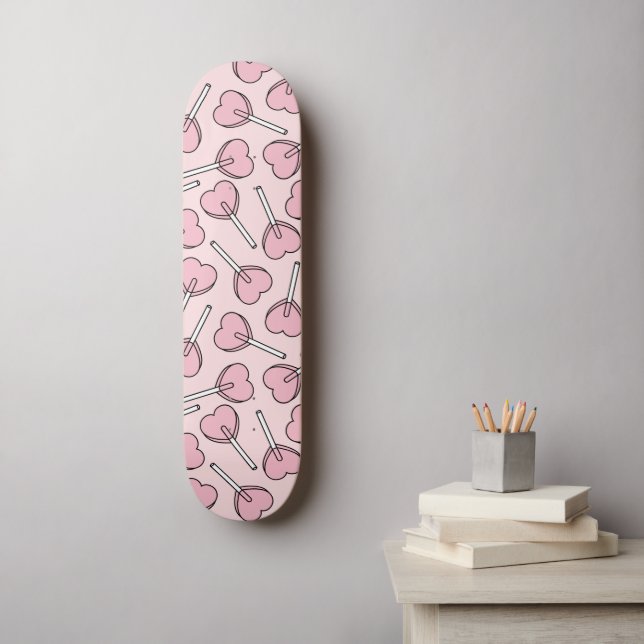 Skateboard Sucettes roses, sucettes en forme de cœur, motif d (Art mural)