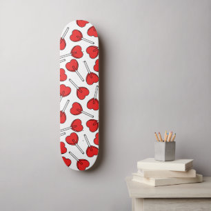 Skateboard Sucettes rouges, sucettes en forme de cœur, motif