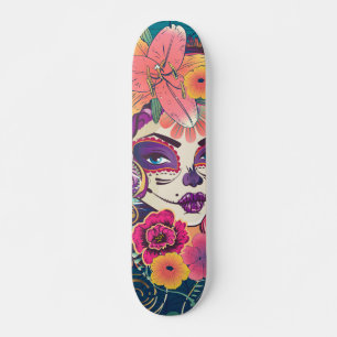 Skateboard Sugar crâne femme en portrait de couronne de fleur
