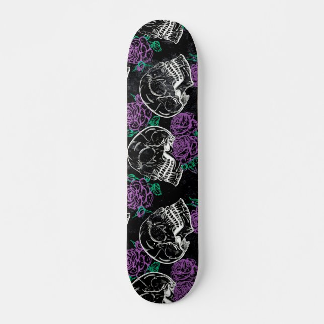 Skateboard Sugar Skull Purple Roses | Dark Royal Grunge Glam (Devant)