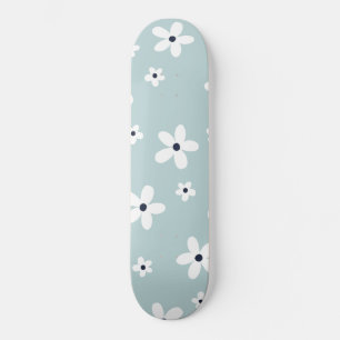 Skateboard Summer Boho Blue White Daisy Flowers