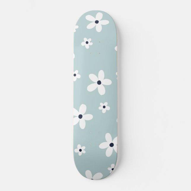 Skateboard Summer Boho Blue White Daisy Flowers (Recto)