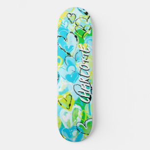 Skateboard Sunlit Serenity : Sky Blue & Yellow Graffiti Heart