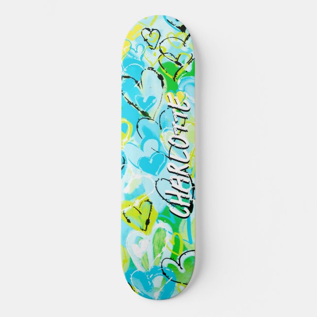 Skateboard Sunlit Serenity : Sky Blue & Yellow Graffiti Heart (Recto)