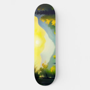 Skateboard Sunrise sur les montagnes enneigées et le lac