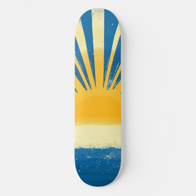 Skateboard Sunshine Sunrise Retro les années 70 Boho Blue Yel (Recto)