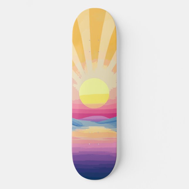 Skateboard Sunshine Sunset Retro les années 70 Boho bleu jaun (Recto)