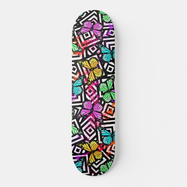 Skateboard Super Kawaii Rainbow Splash Carrés papillon (Recto)