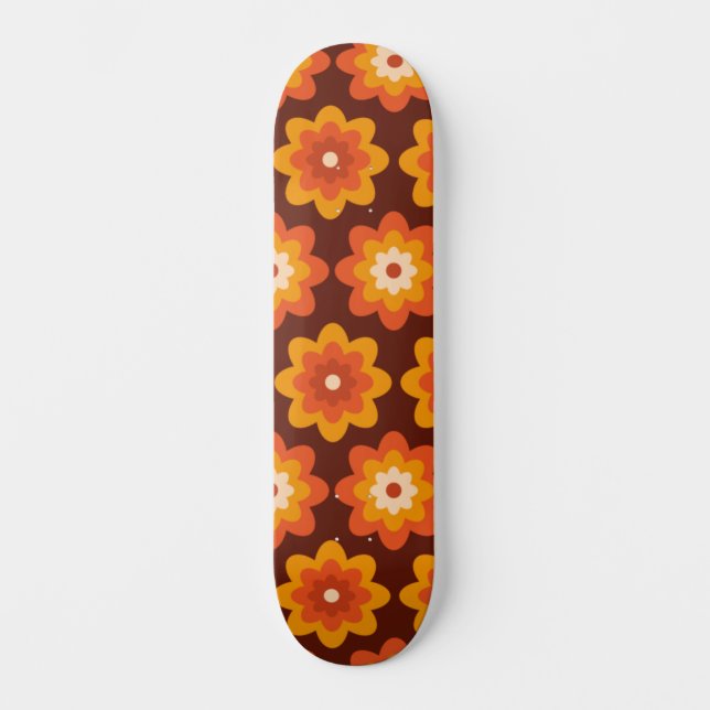 Skateboard Super Retro les années 70 Boho Hippie Orange Fleur (Recto)