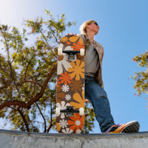 Skateboard Super Retro les années 70 motif floral Orange et B