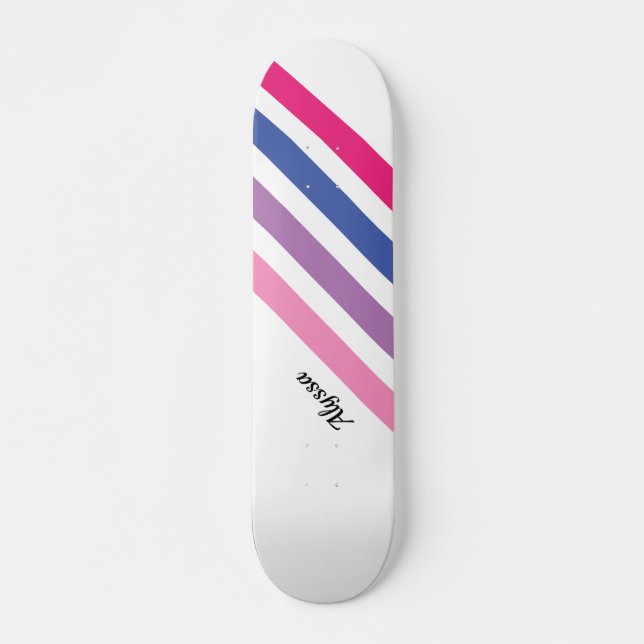 Skateboard Sur mesure girly rayé rose (Devant)