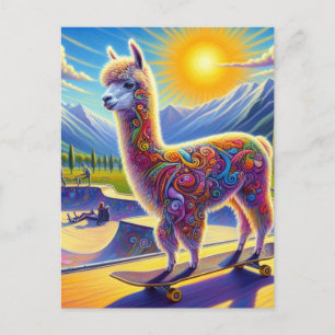 Skateboard Surreal Adorable Carte postale Alpaca