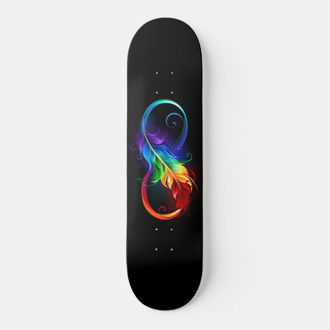 Skateboard Symbole de l'infini avec plume arc-en-ciel (Recto)