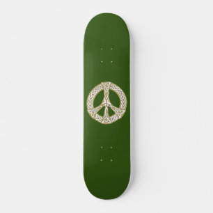 Skateboard Symbole de paix celtique or et blanc