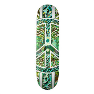 Skateboard Symbole de paix, Yin Yang, arbre de la vie en vert