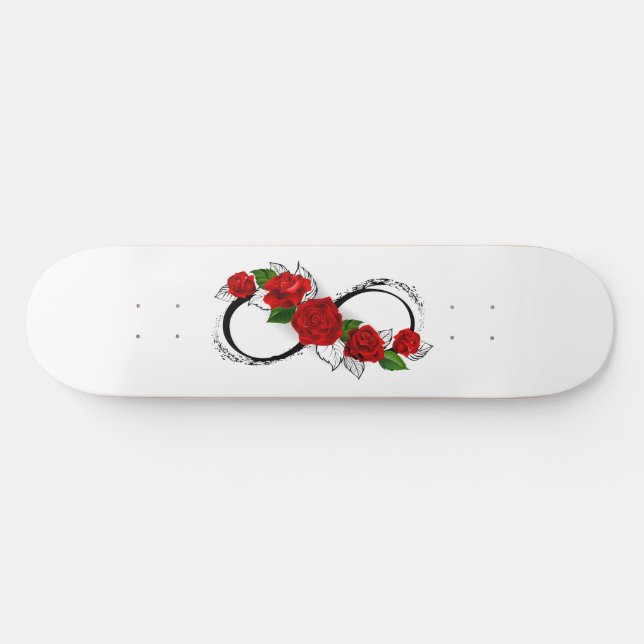 Skateboard Symbole d'infini avec les roses rouges (Horz)