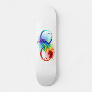 Skateboard Symbole d'infini avec plume arc-en-ciel