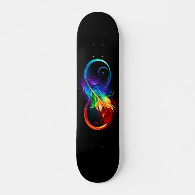 Skateboard Symbole d'infini avec plume arc-en-ciel (Devant)