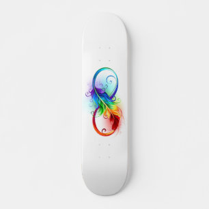 Skateboard Symbole d'infini avec plume arc-en-ciel
