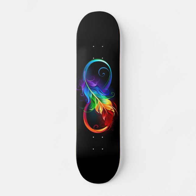 Skateboard Symbole d'infini avec plume arc-en-ciel (Recto)