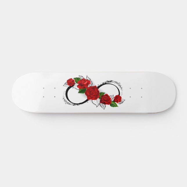 Skateboard Symbole d'infini avec roses rouges (Horz)