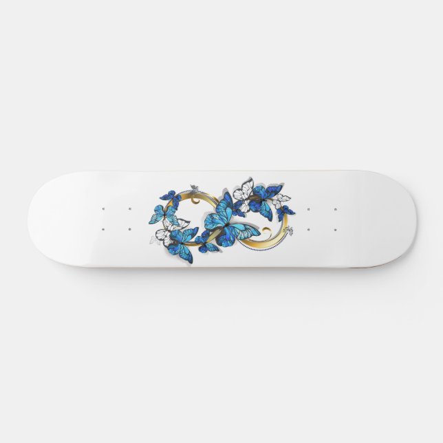 Skateboard Symbole infini de papillons Morpho bleus (Horz)