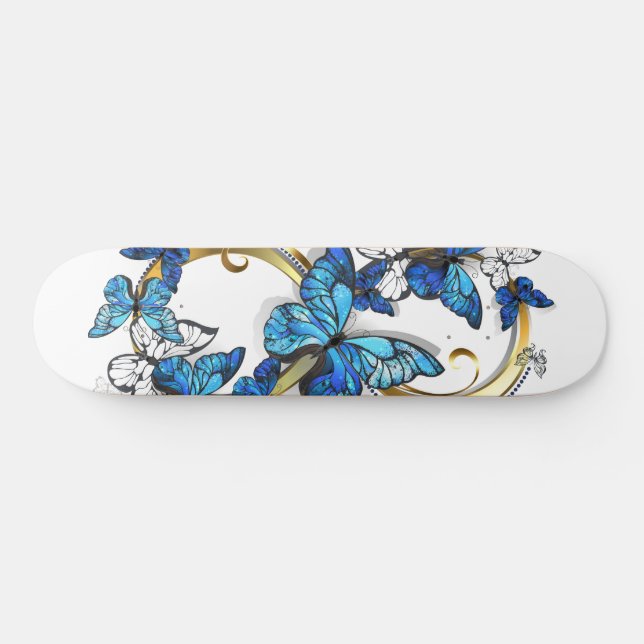 Skateboard Symbole Infini de Papillons Morpho Bleus (Horz)