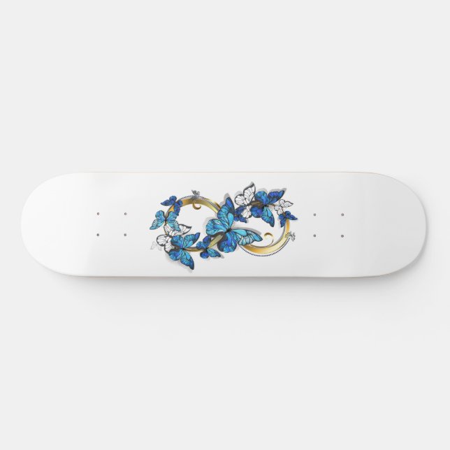 Skateboard Symbole infini de papillons Morpho bleus (Horz)