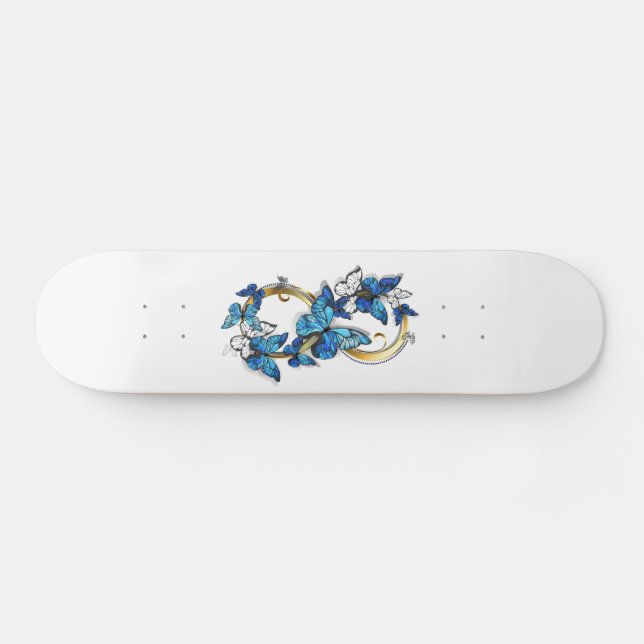 Skateboard Symbole infini de papillons Morpho bleus (Horz)