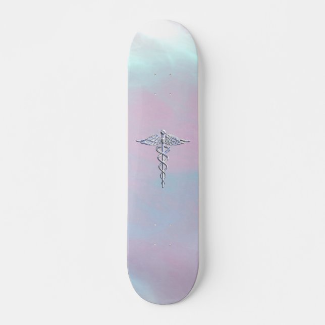 Skateboard Symbole Médicale Silver Caduceus Mother Pearl (Devant)