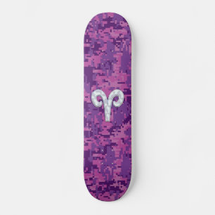 Skateboard Symbole Pearl Like Aries sur Camo numérique rose