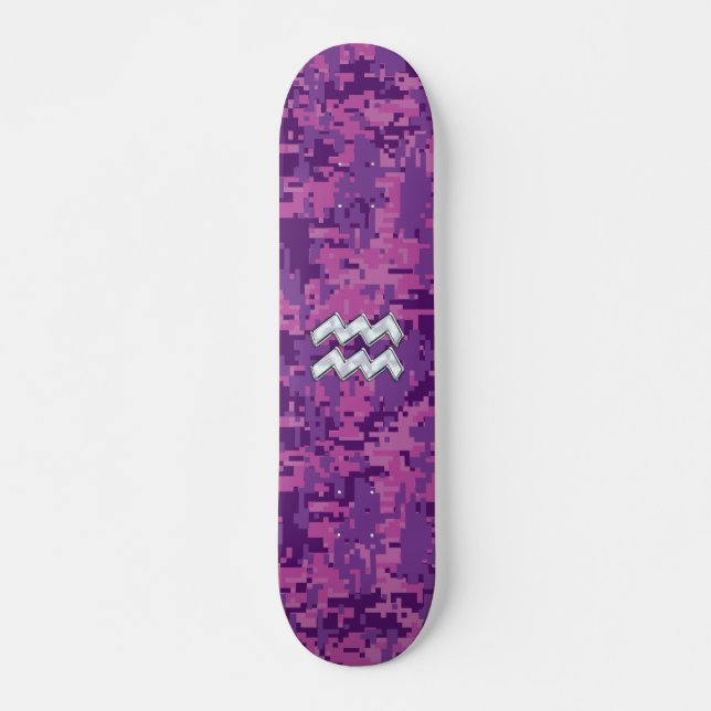 Skateboard Symbole Zodiaque Aquarius sur le camouflage numéri (Devant)