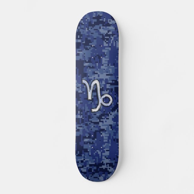 Skateboard SYMBOLE Zodiaque Capricorne sur Camo numérique ble (Recto)