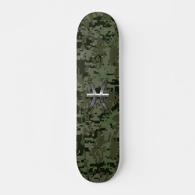 Skateboard Symbole zodiaque Pisces Camo numérique vert Woodla (Devant)