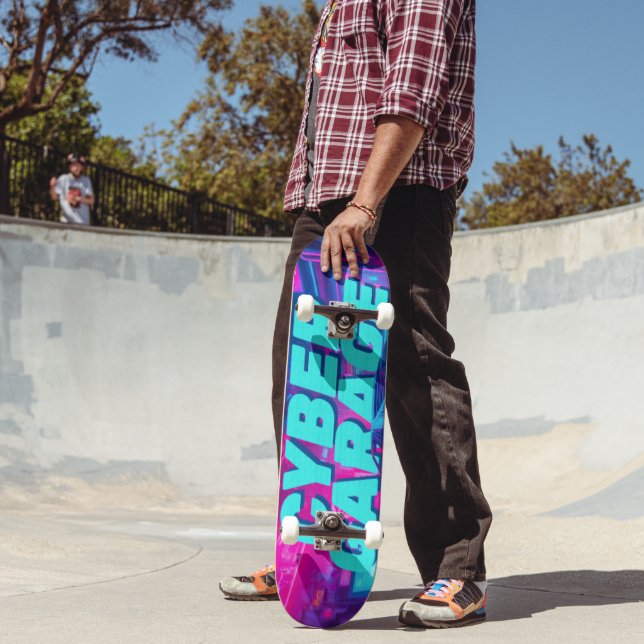 Skateboard Synthwave Néon Voiture Cyberpunk Garage Outrun (Extérieur 2)