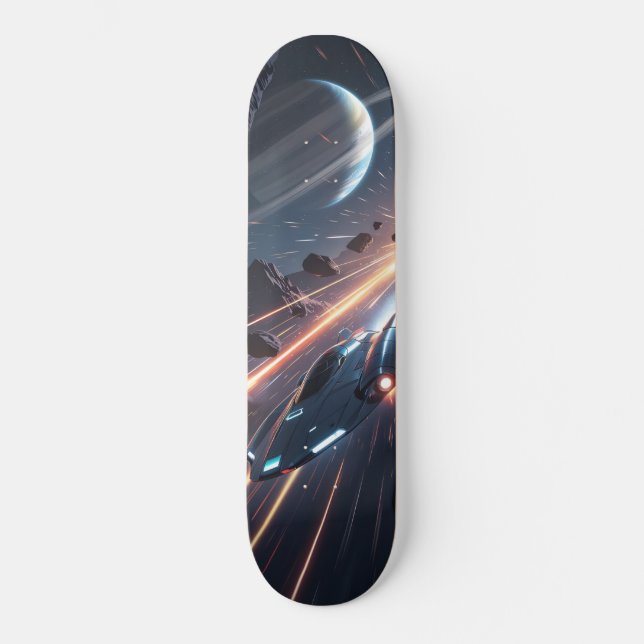 Skateboard Tabla de Skate Aeronave con Meteoritos y Planeta (Recto)