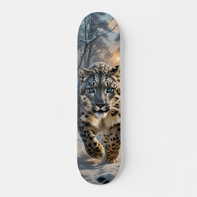 Skateboard Tabla de Skate Leopardo en Bosque Nevado (Devant)